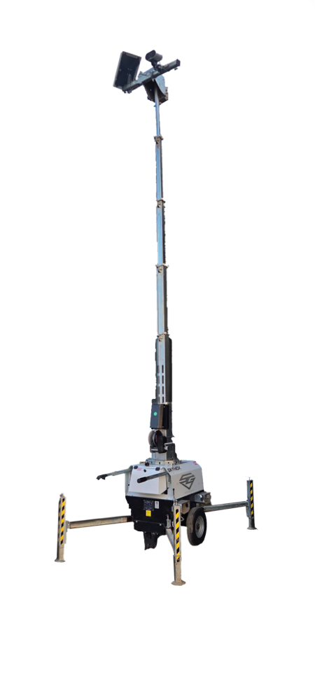 SkyGlide's bespoke rapid-deployment timelapse tower with telescopic mast, integrated outriggers and solar array