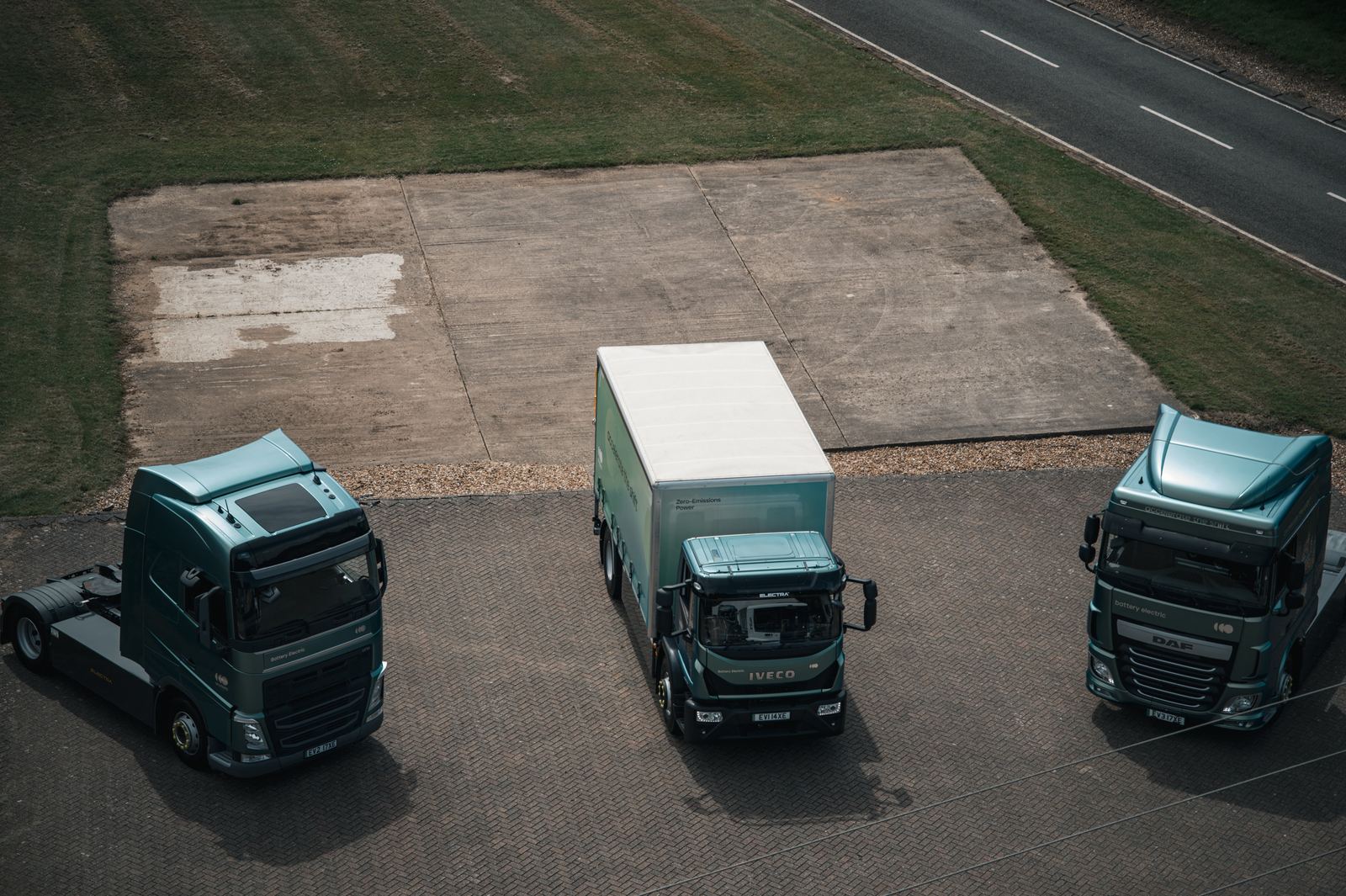 Battery-electric truck line-up at a proving ground