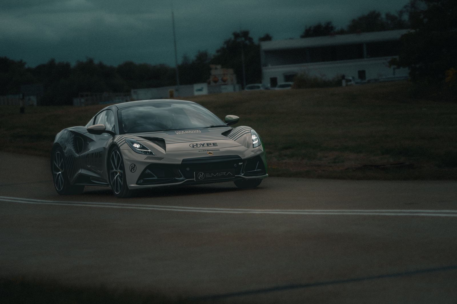 Sports car at speed on a test track