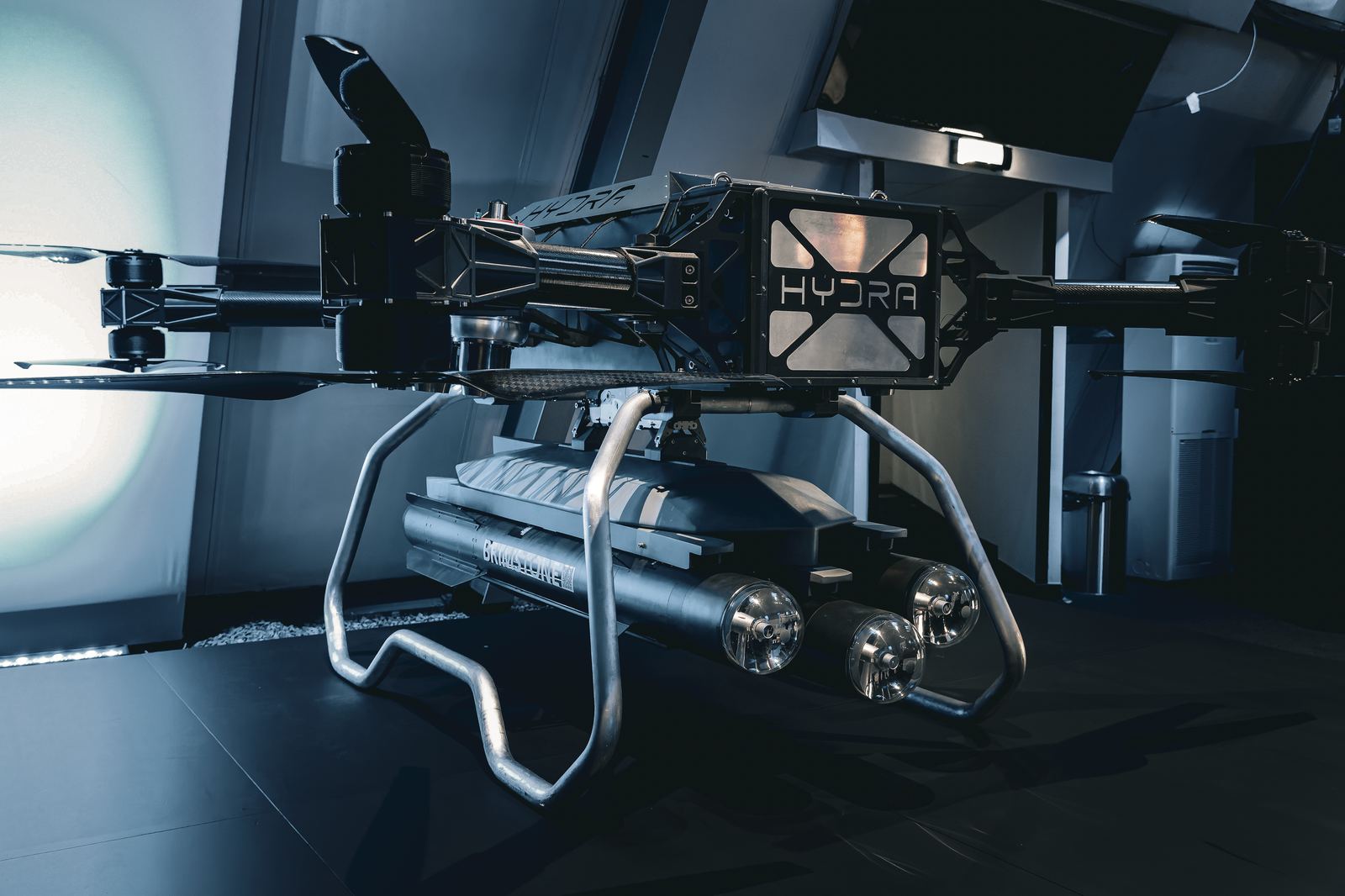 Heavy-lift uncrewed aircraft with payload on display
